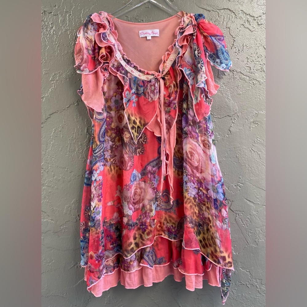 Y2K Dream Dress Short Mini Asymmetrical Handkerchief Silk Paris Hilton Layered L